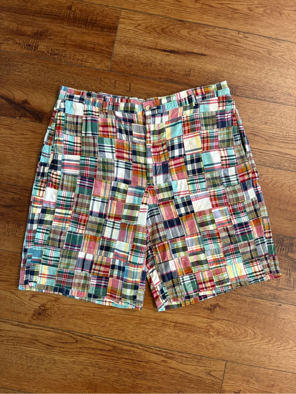 Charleston Twills Men’s 38 Patchwork Madras Plaid Shorts Preppy Coastal